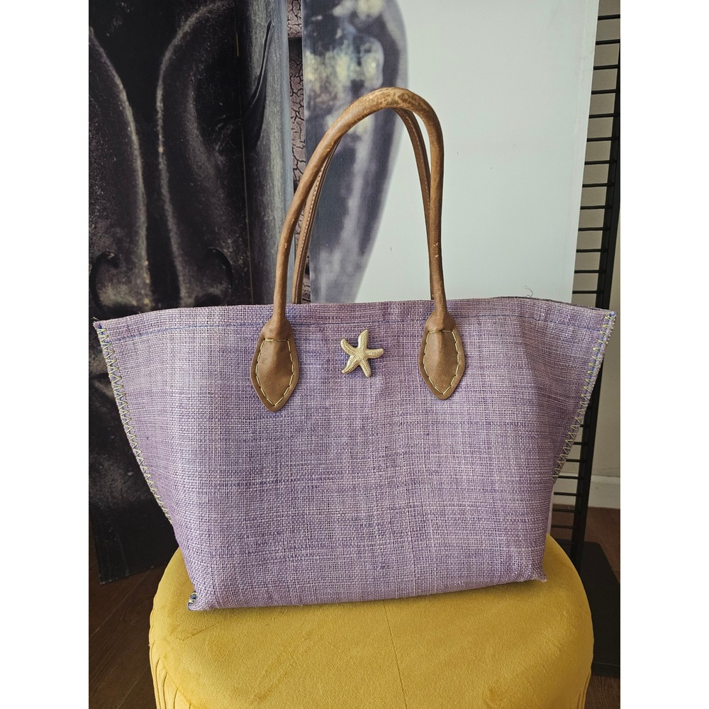 Lilly Pulitzer Target Lavender Straw Tote Bag Starfish Charm Purple Beach Bag